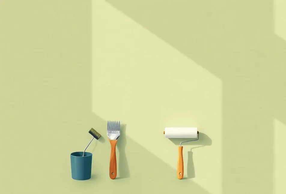 Outils de peinture disposés dans l'ordre des étapes du chantier