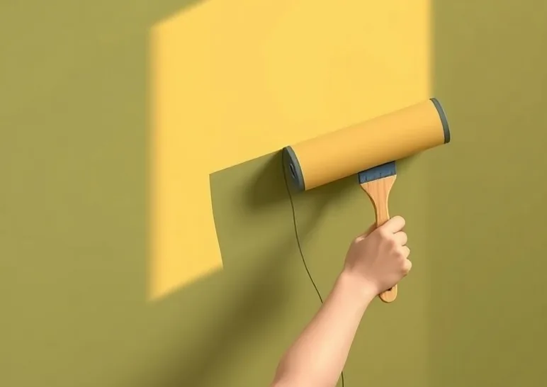 Pose de papier peint, rouleau et brosse à maroufler